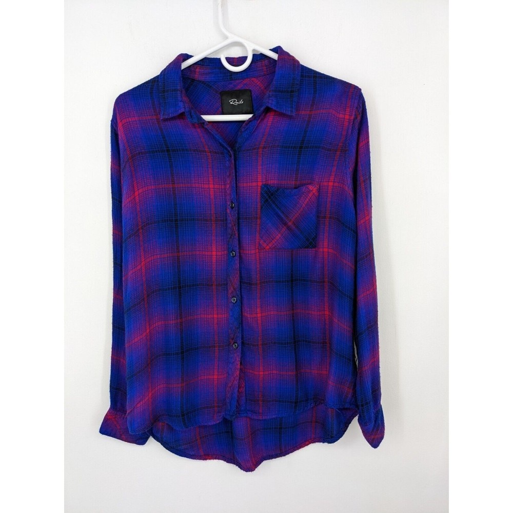 Rails Hunter Women Shirt Medium Purple Plaid Rayon Flannel Top Blue Western - Picture 1 of 4